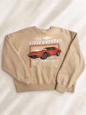 Chevrolet Corvette 1970 Graphic Crewneck Sweatshirt Beige Large Chevy GM